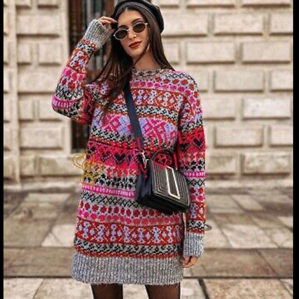Blogg Fave🔥Zara multicolored longline jacquard sweater